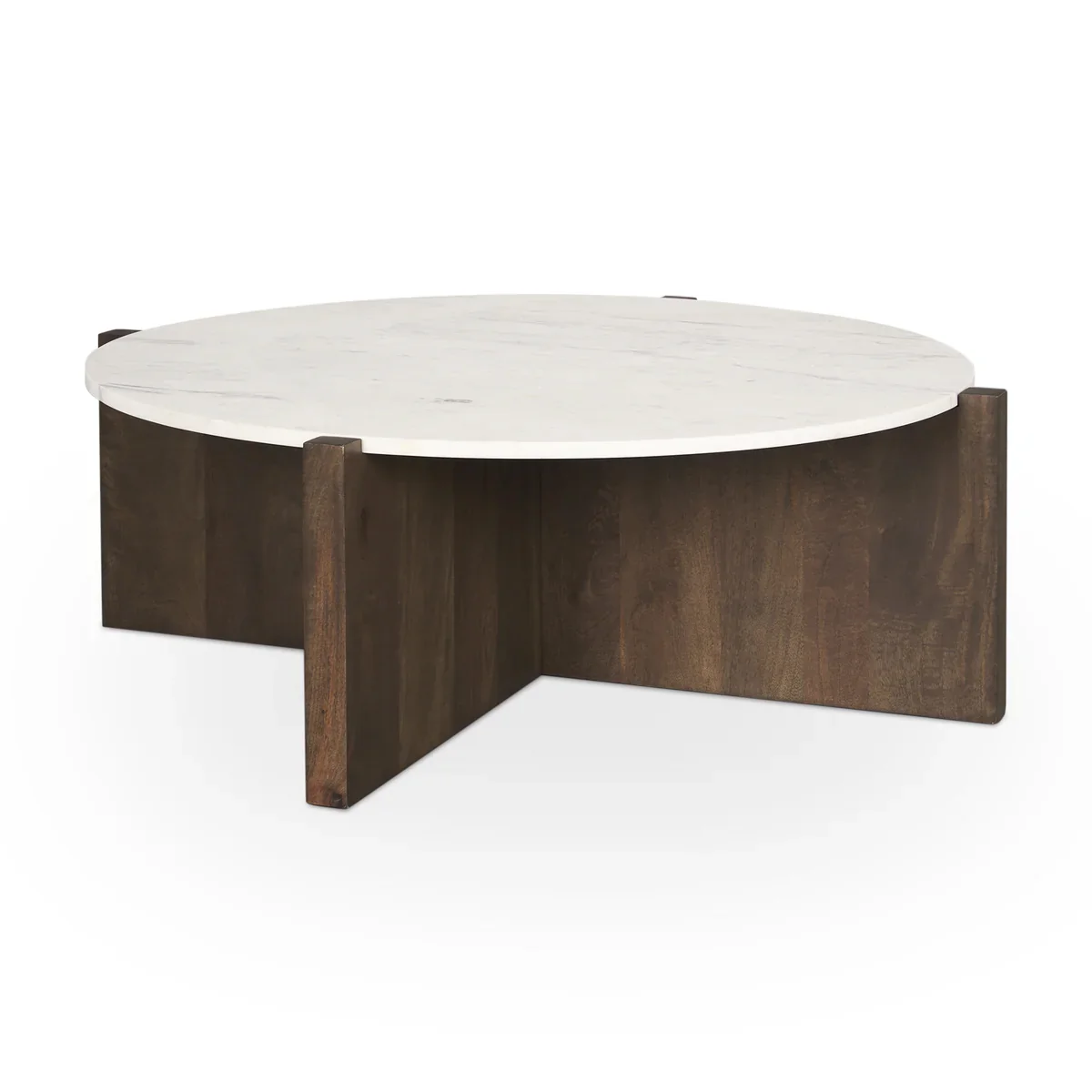 Proven Bianca Dark Brown Wood w Marble Round Top Coffee Table Easy-to-Use