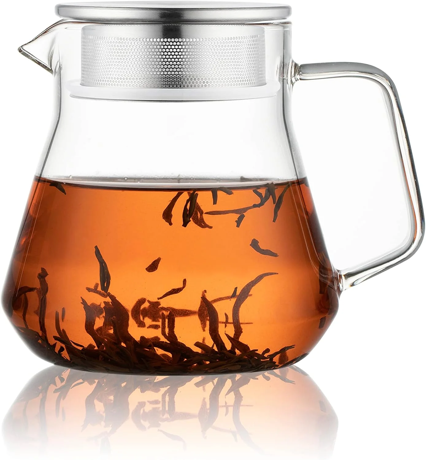 Original Cnglass One-Touch Glass Teapot with Stainless Steel Filter Lid 20oz 600ml Glear Tea Kettle Stovetop Safe Trendy