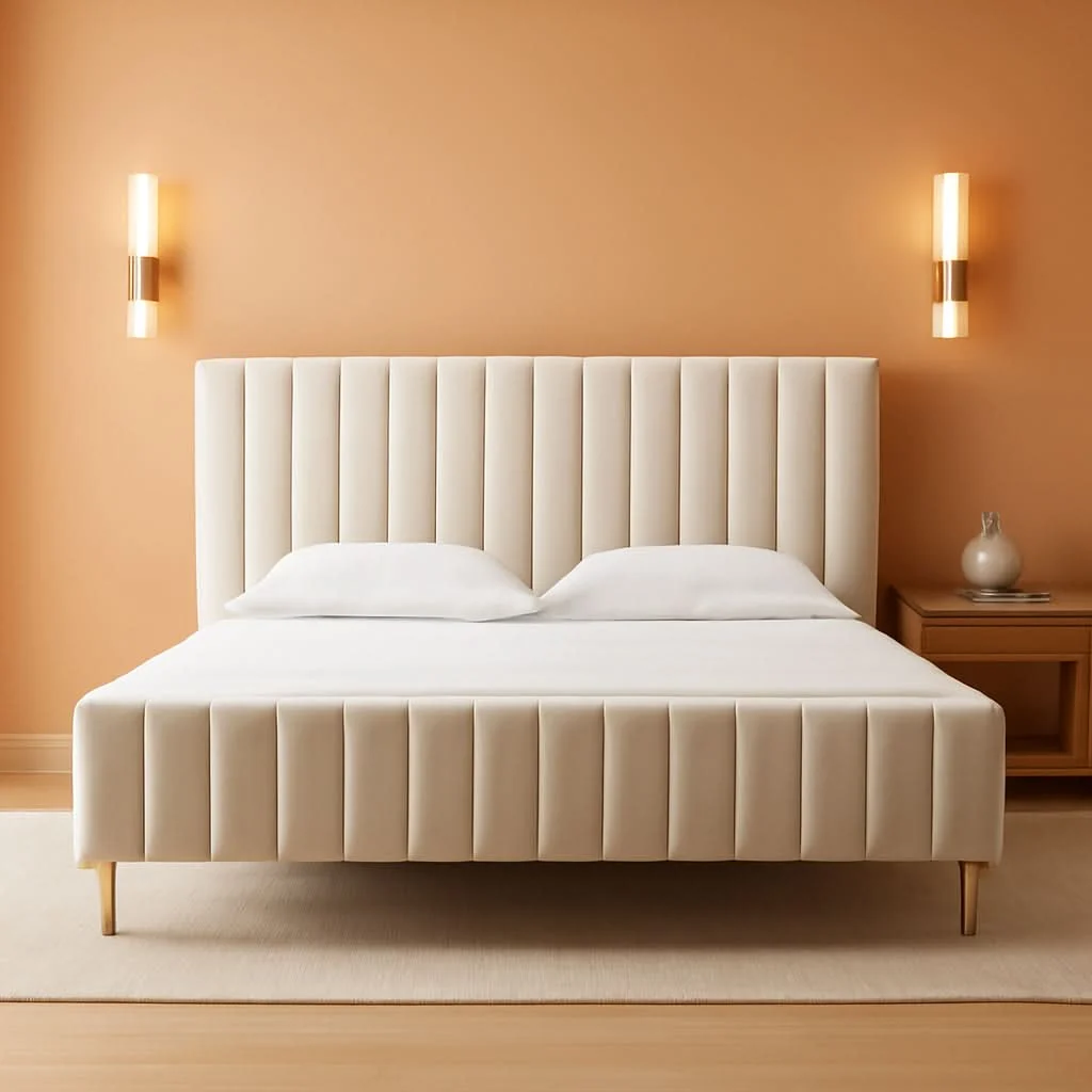 Authentic Ivory King Size Velvet Upholstered Platform Bed Frame Carefully Designed