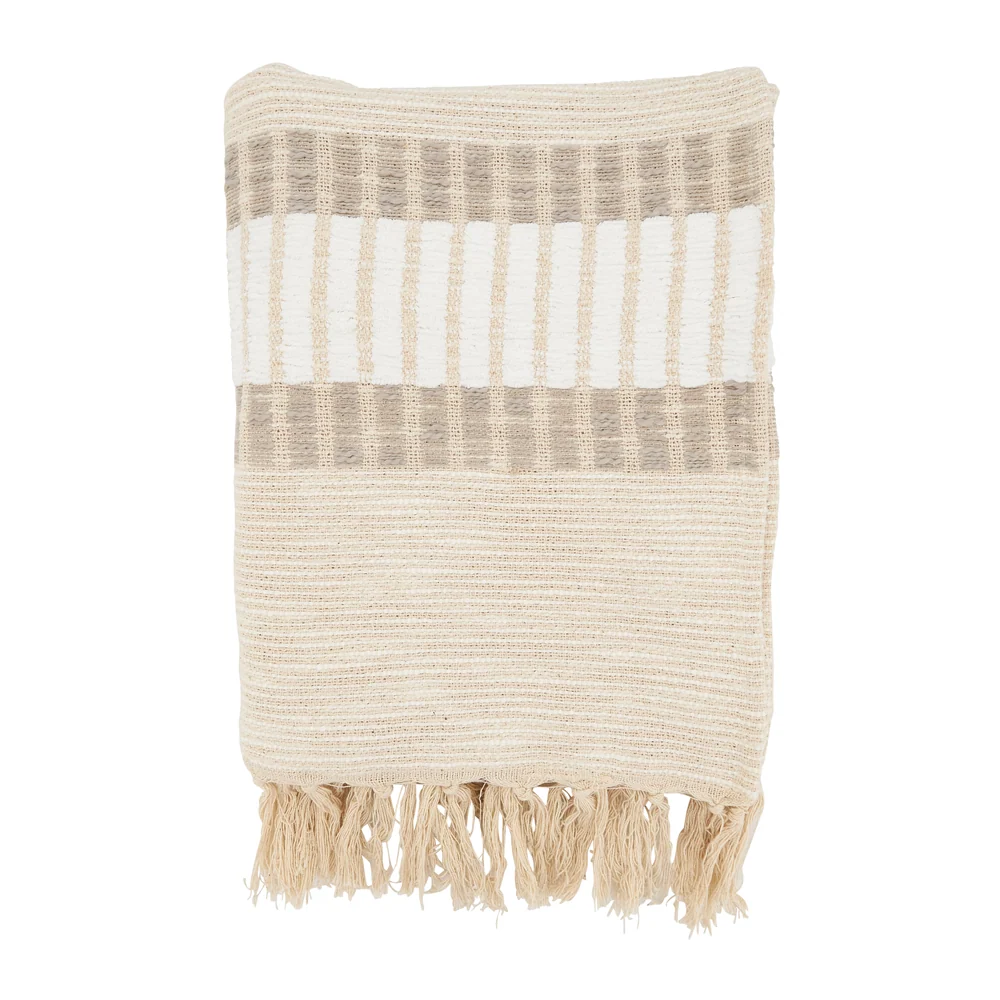 Selected Woven Striped Throw Natural Superior