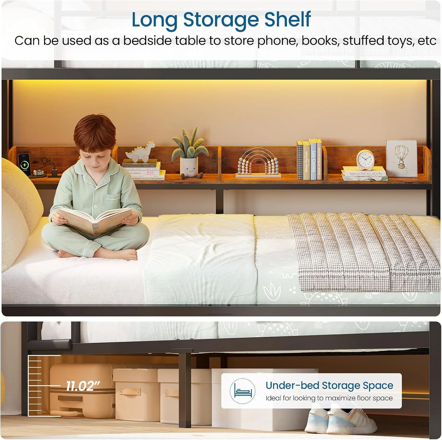 Excellent Twin Over Twin Steel Construction Bunk Bed With Storage Functional