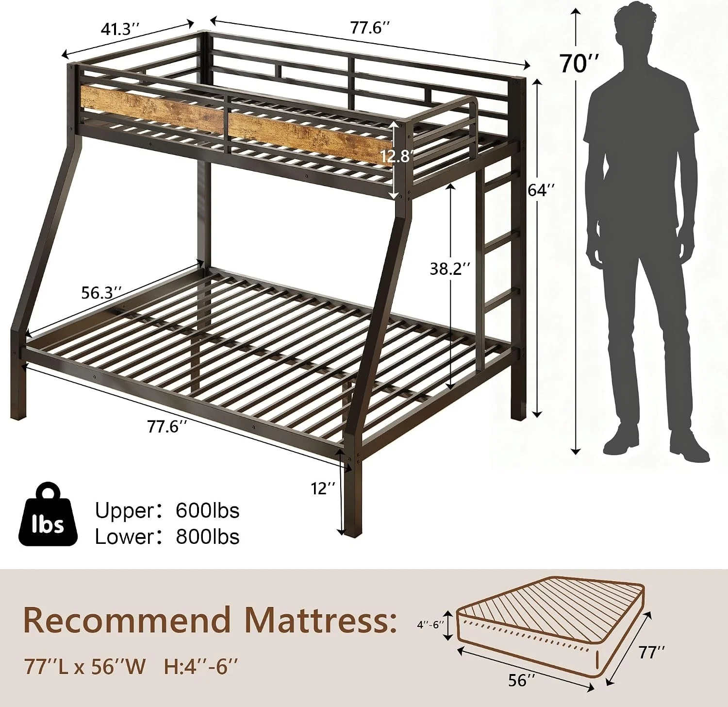 Fast Twin Over Full Bunk Bed With Industrial Guardrail System Minimalist