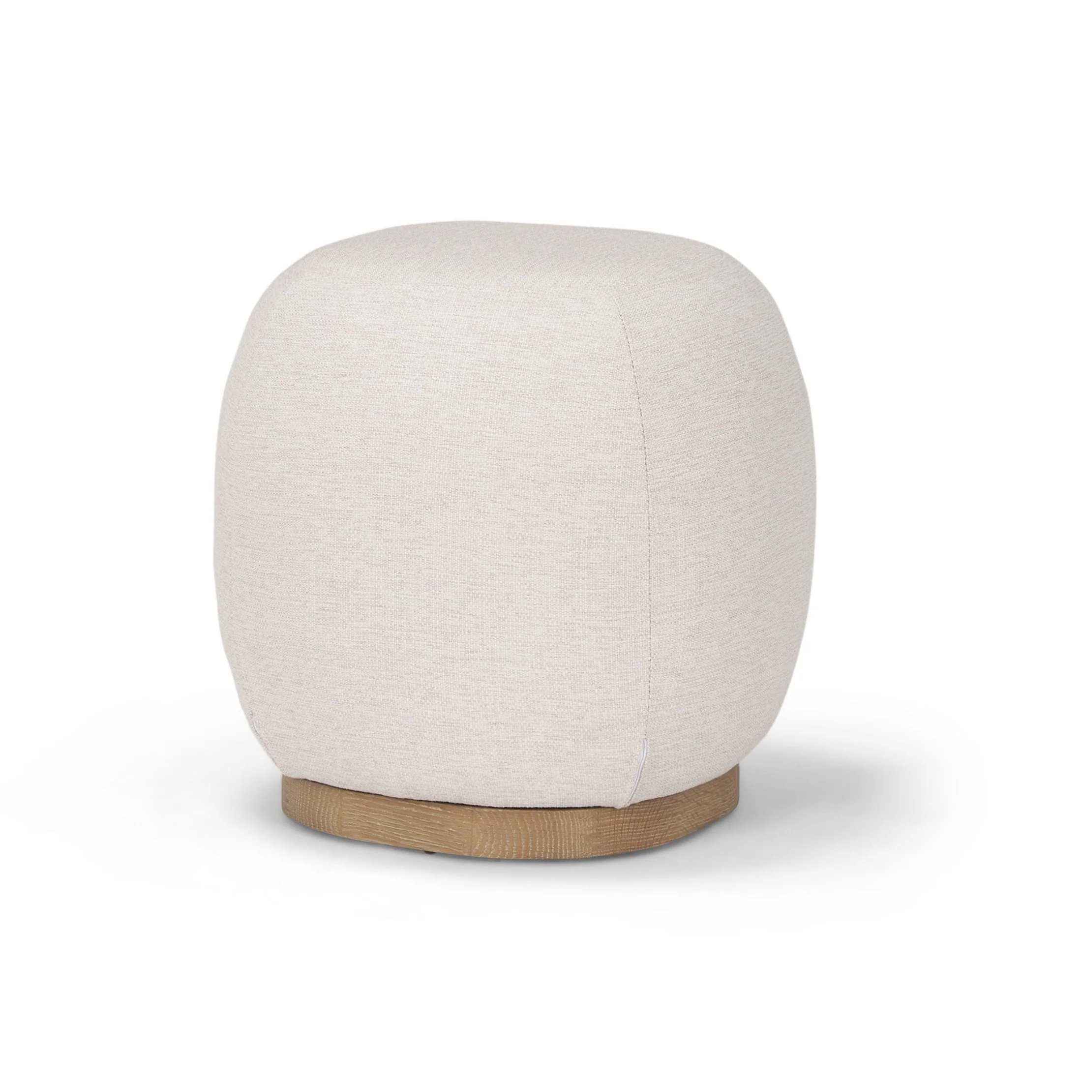 Minimalist Siren Cream Fabric w Light Brown Wood Round Accent Stool Fine Crafted