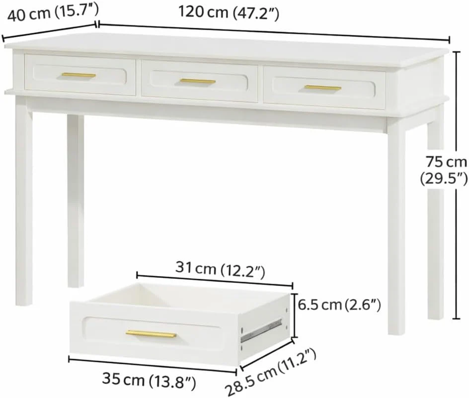 Expertly Made Cream White Vanity Desk Featuring Contemporary Drawers Comfortable