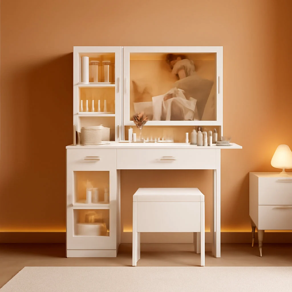 Premium White Illuminated Makeup Vanity With Electrical Outlet Contemporary