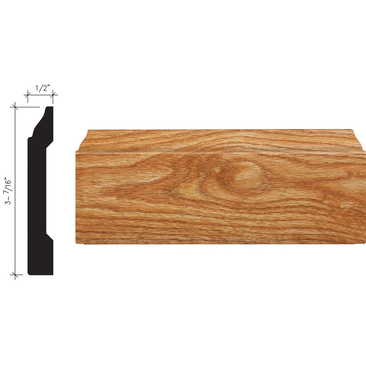 Advanced Inteplast Building Products 1 2 In. W. x 3-7 16 In. H. x 8 Ft. L. Majestic Oak Polystyrene Colonial Base Molding Expertly Made