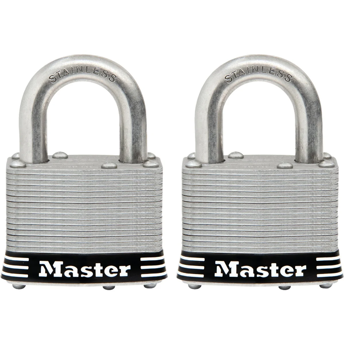 Solid Master Lock 2 In. Laminated Stainless Steel Keyed Padlock with 1 In. Shackle 2-Pack Minimalist