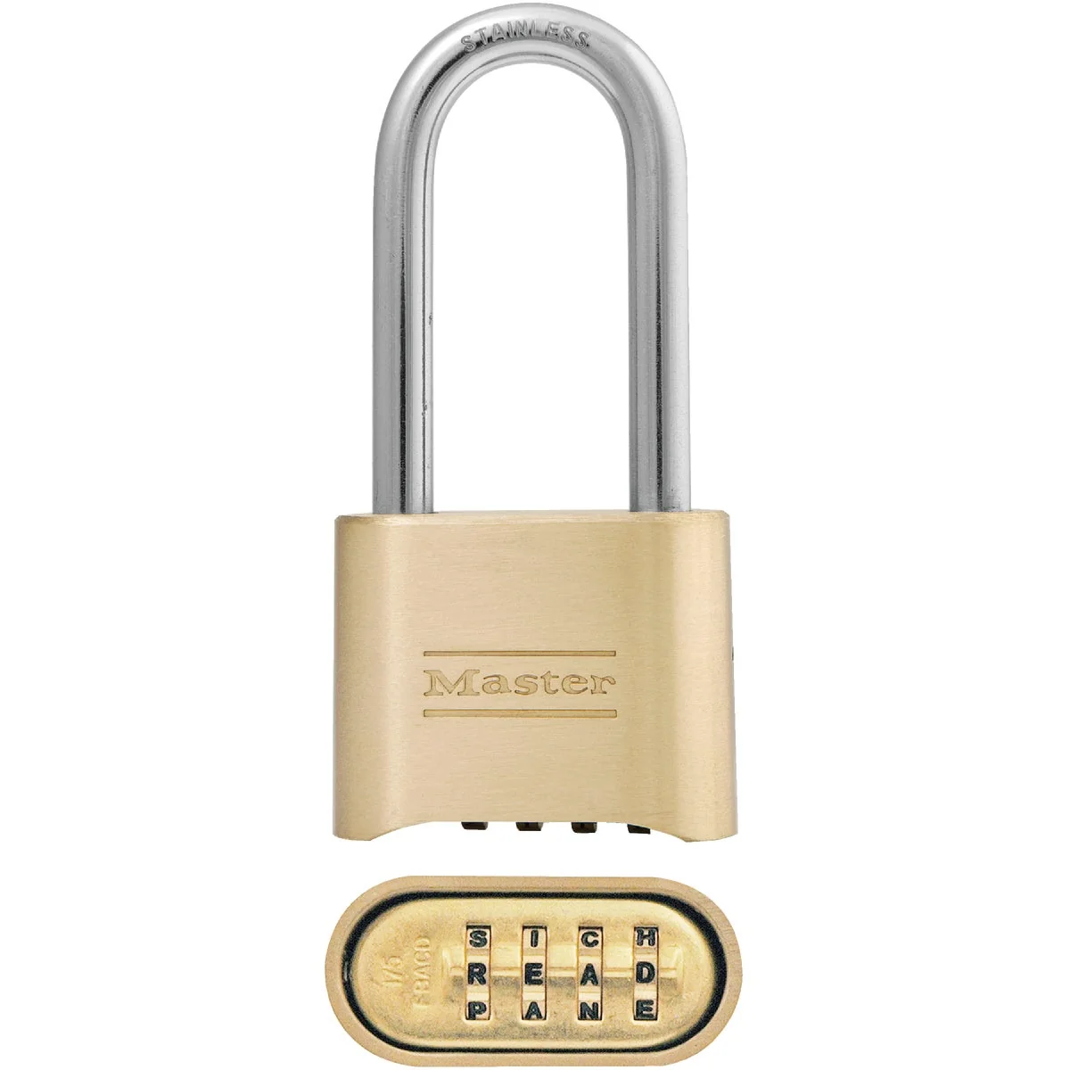 High-Performance Master Lock 2 In. Zinc Brass Colored Alpha Long Shackle Combination Padlock Certified