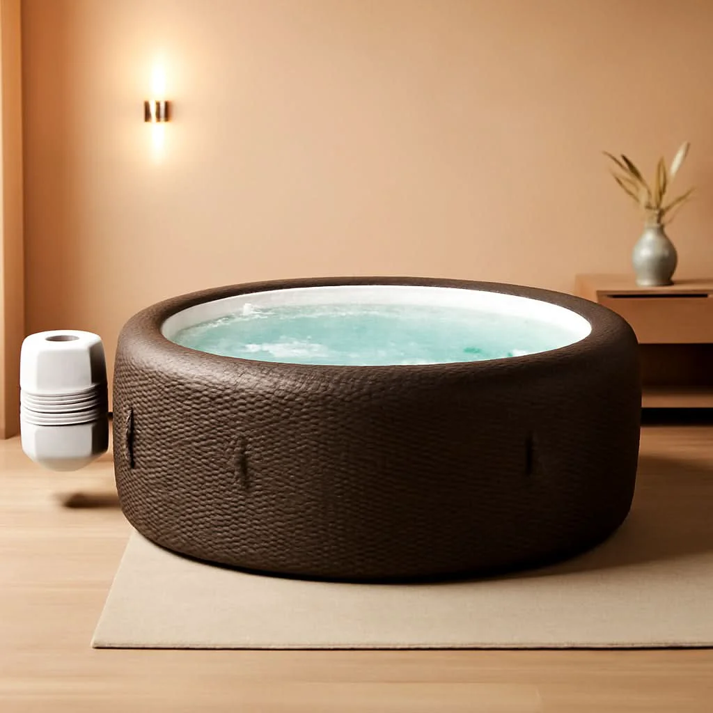 Enhanced 7 Person Round Inflatable Hot Tub 180 Jets Energy Efficient Superior