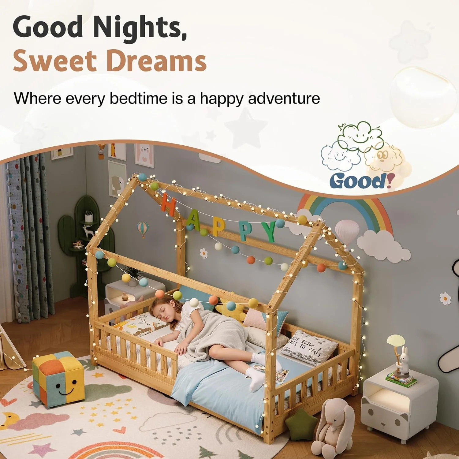 Proven Twin Size Natural Wood Playhouse Style Bed Guardrails World-Class