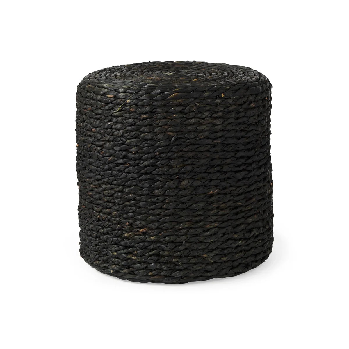 Eco-Friendly Dina Black Cornhusk and Water Hyacinth Round Pouf Top-Quality