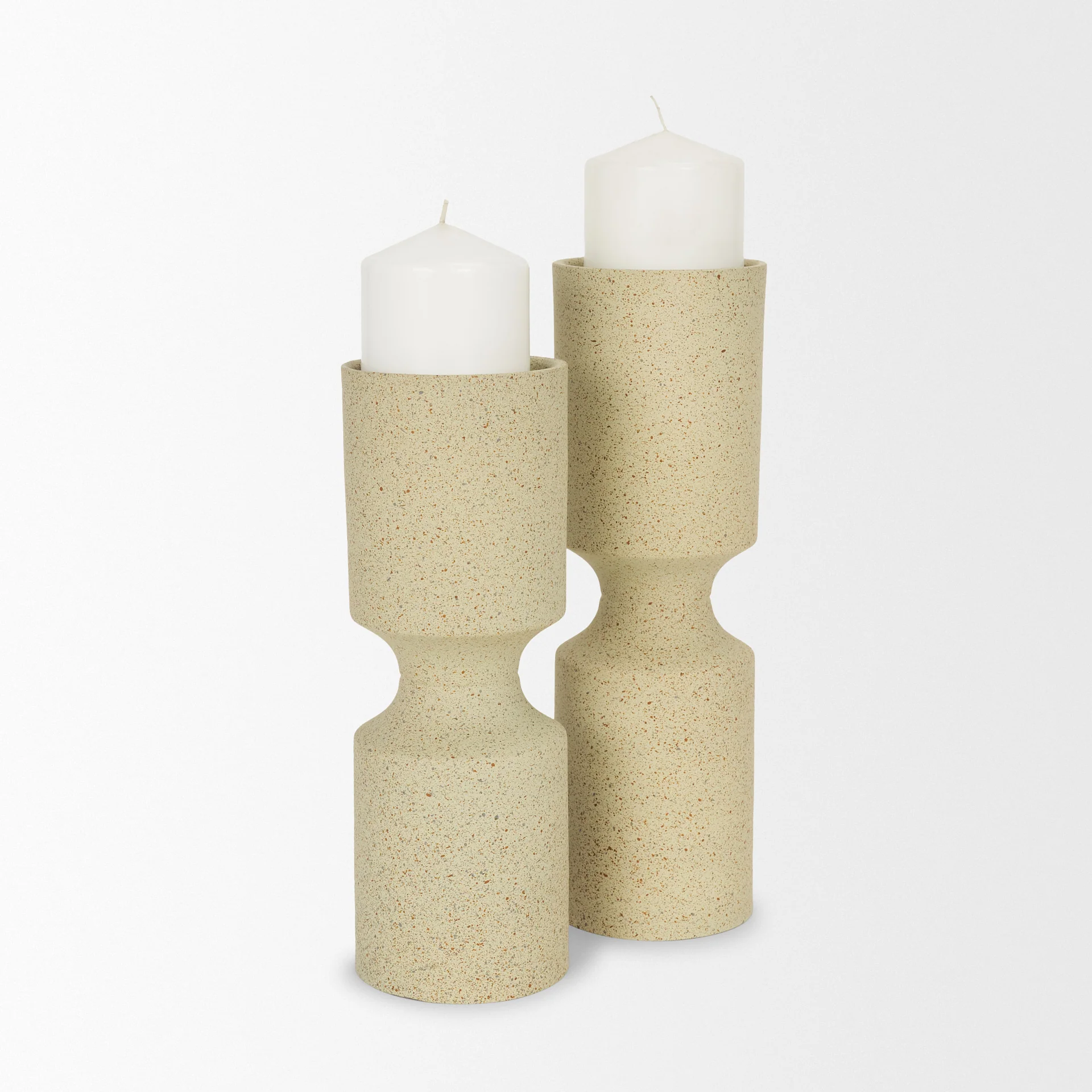 Long-Lasting Akira Textured Beige Metal Pillar Candle Holder Natural