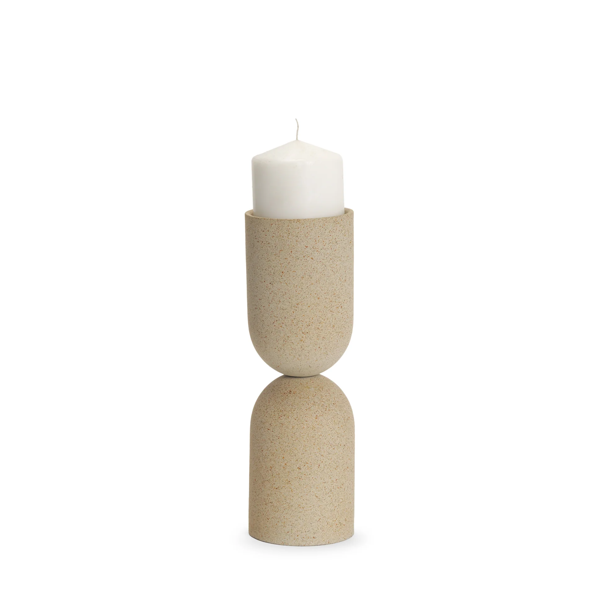 Trendy Qamra Medium Beige Textured Metal Pillar Candle Holder Relaxed