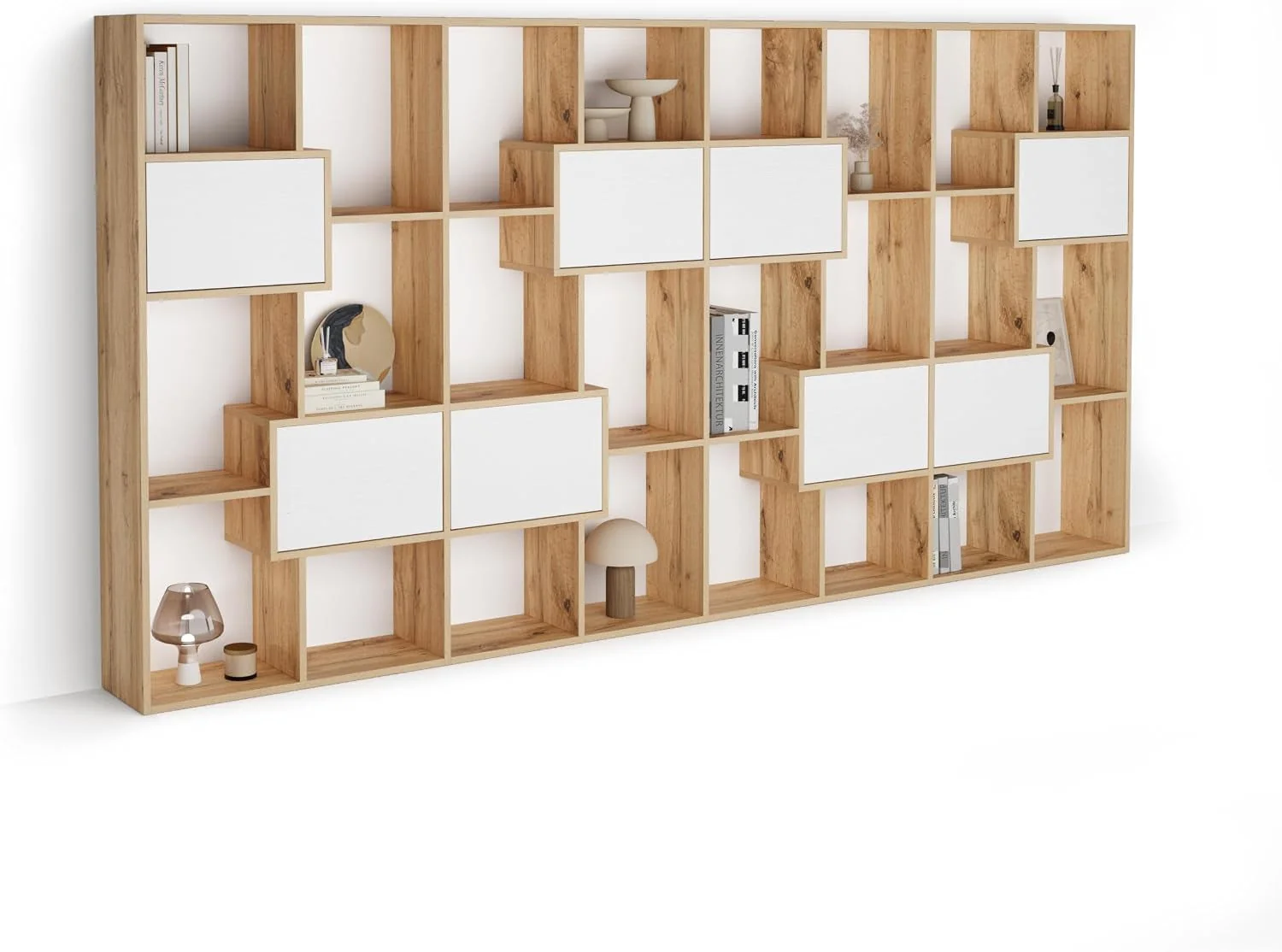 Flexible Iacopo Rustic Oak Bookcase Cabinet White Doors Unique
