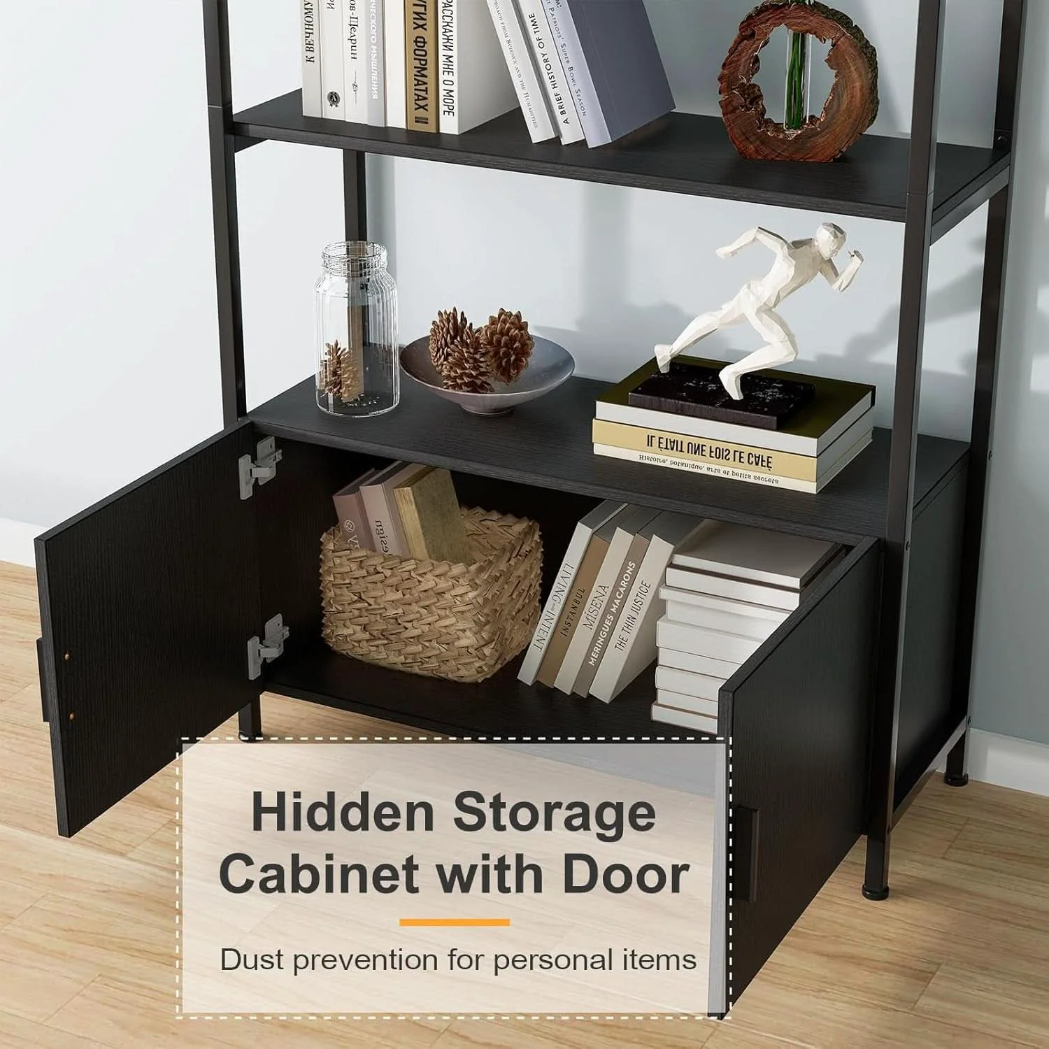 Dependable Arched Bookcase With Doors 71 Inch Industrial Black High-End