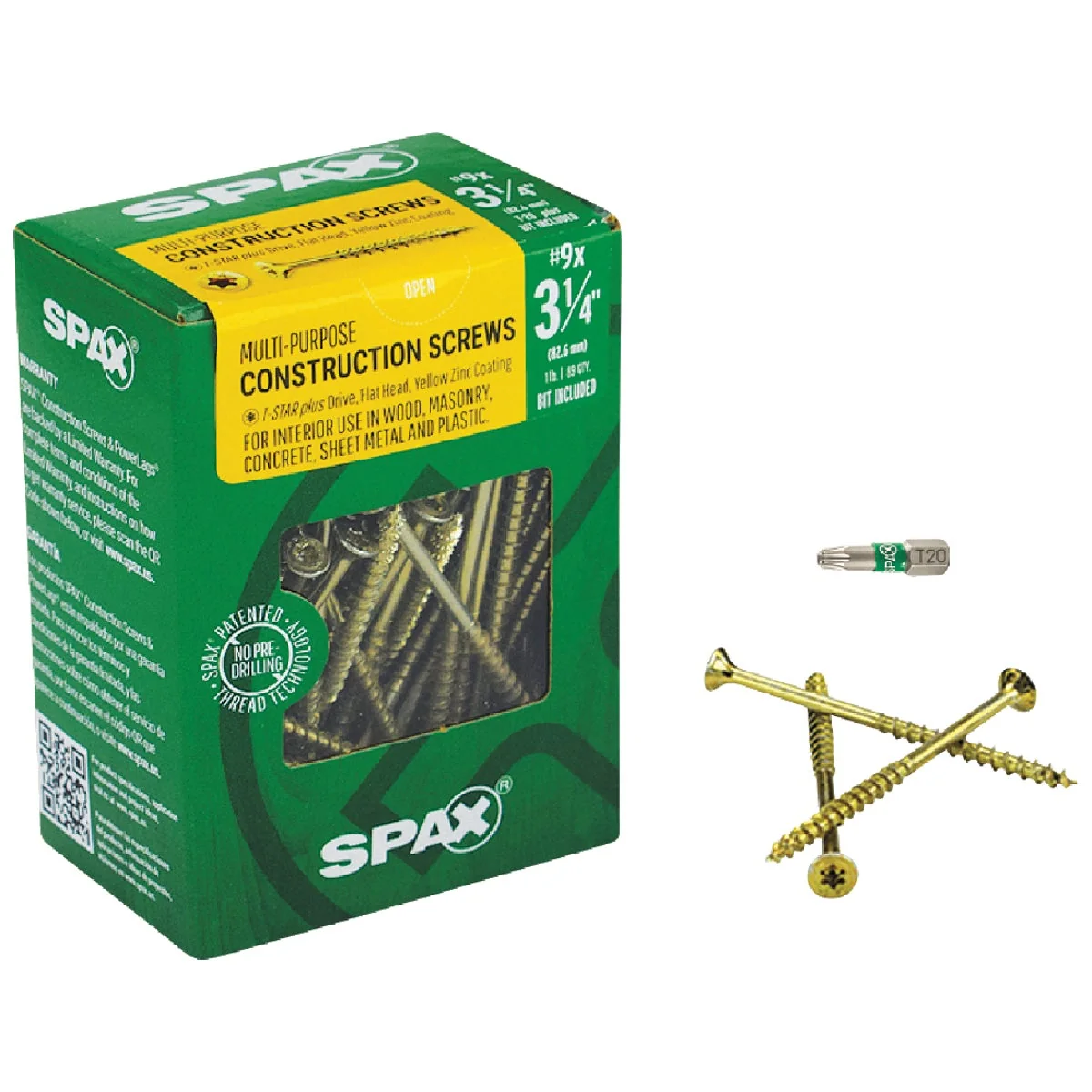 Secure Spax 9 x 3-1 4 In. Flat Head Interior Multi-Material Construction Screw 1 Lb. Box High-Quality