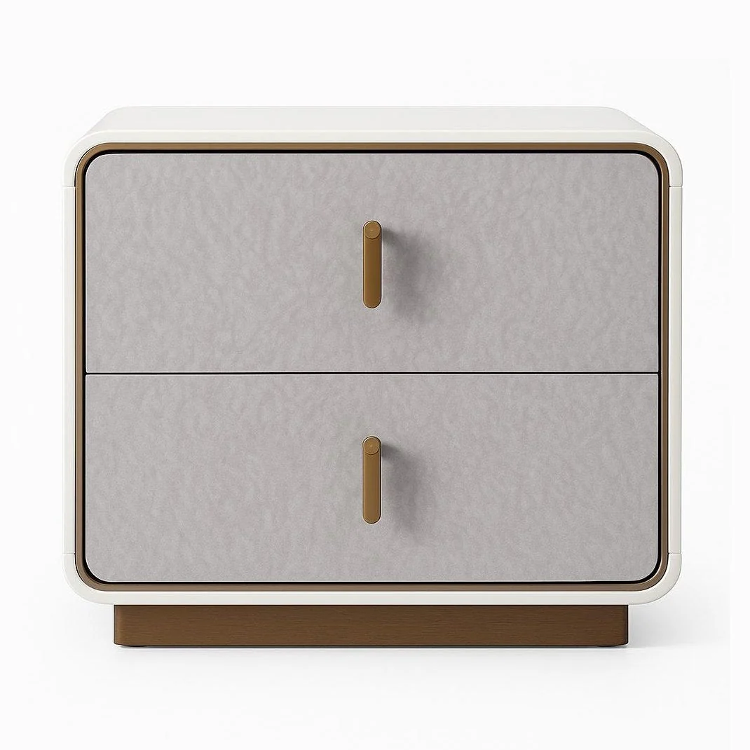 Consistent Neve Nightstand - Glossy Grey-Beige Champagne Gold Sophisticated