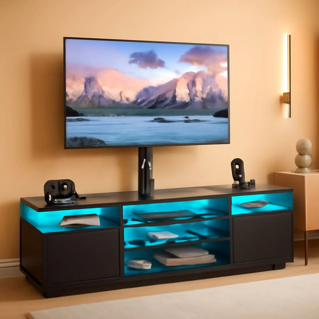 Eco-Friendly Black Sixty Inch TV Stand With Entertainment Center Minimalist
