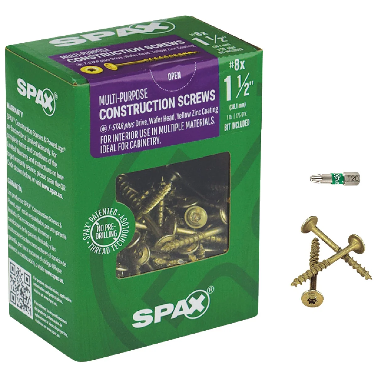 Genuine Spax 8 x 1-1 2 In. Washer Head Interior Multi-Material Construction Screw 1 Lb. Box Crafted