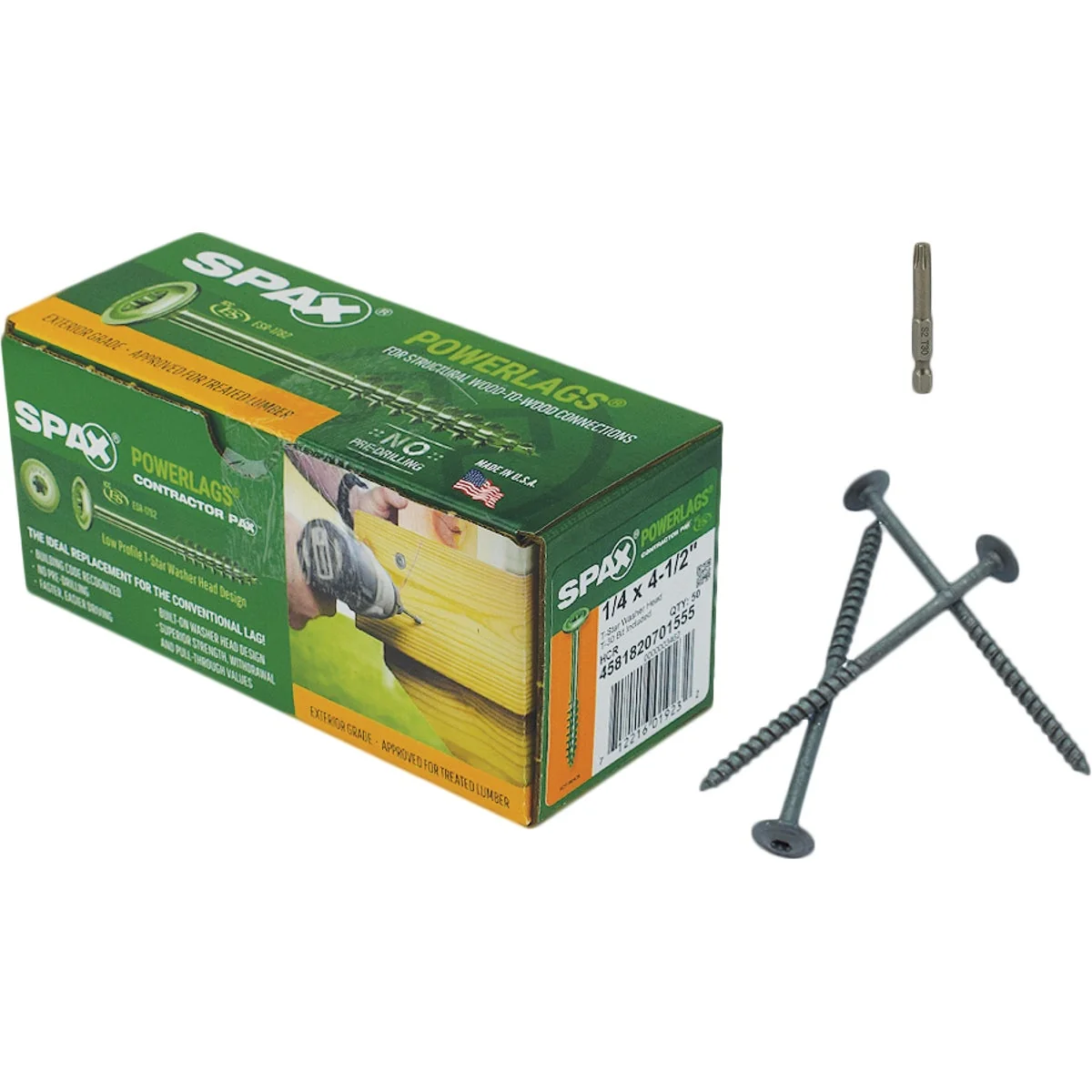 Green Spax PowerLags 1 4 In. x 4-1 2 In. Washer Head Exterior Structure Screw 50 Ct. Clean