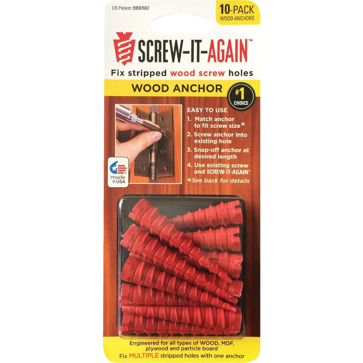 Pure Screw-It-Again 2 to 16 Thread x 2 In. Red Plastic Wood Anchor 10 Ct. Innovative