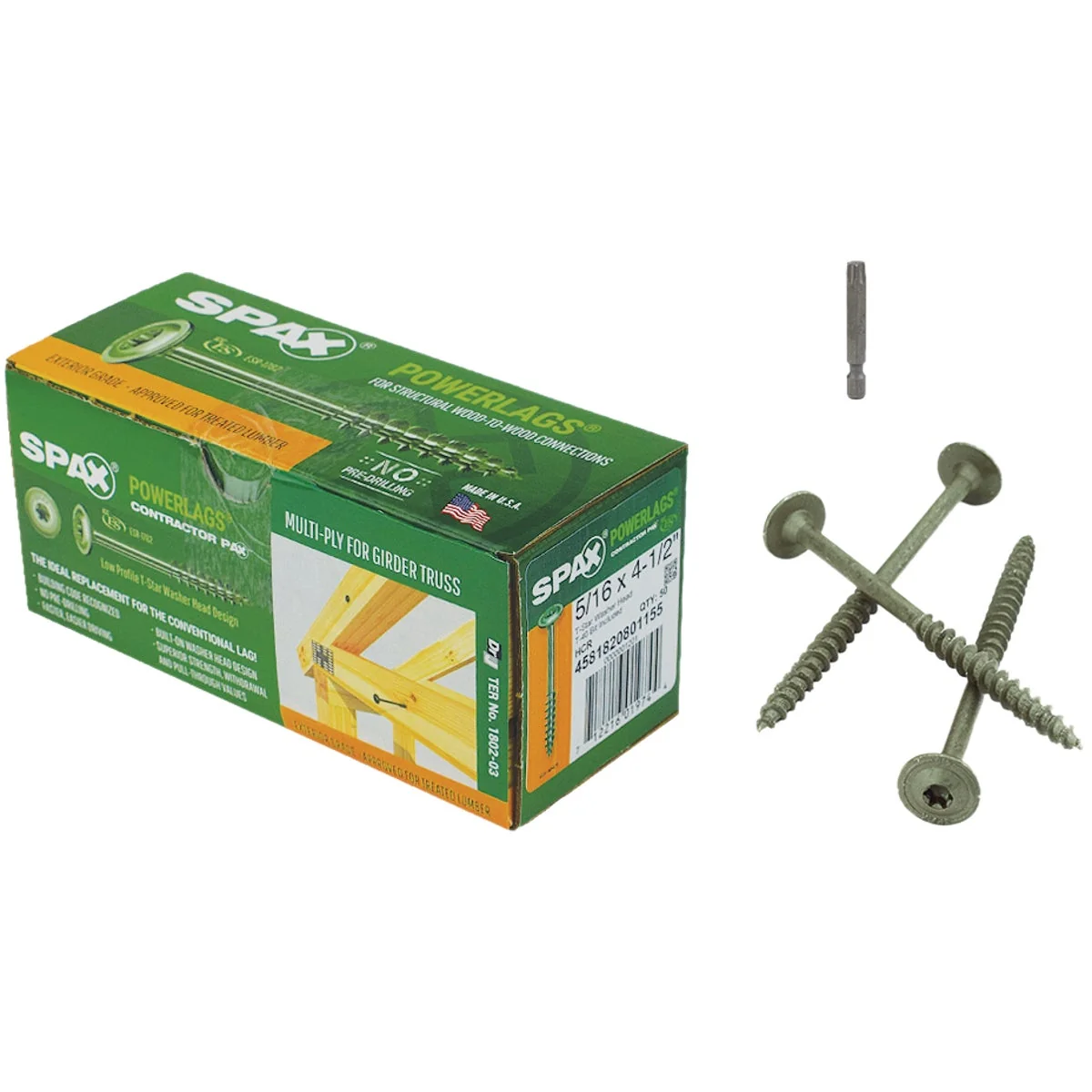 Green Spax PowerLags 5 16 In. x 4-1 2 In. Washer Head Exterior Structure Screw 50 Ct. Superior
