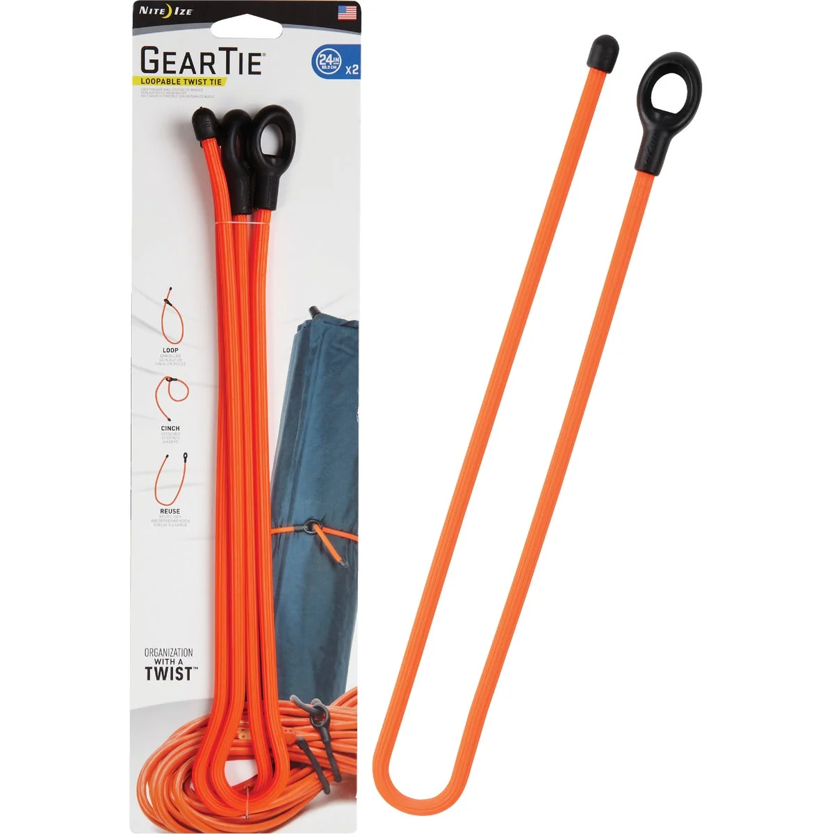 High-Quality GearTie 24 In. Orange Rubber Loopable Twist Tie 2-Pack First-Class