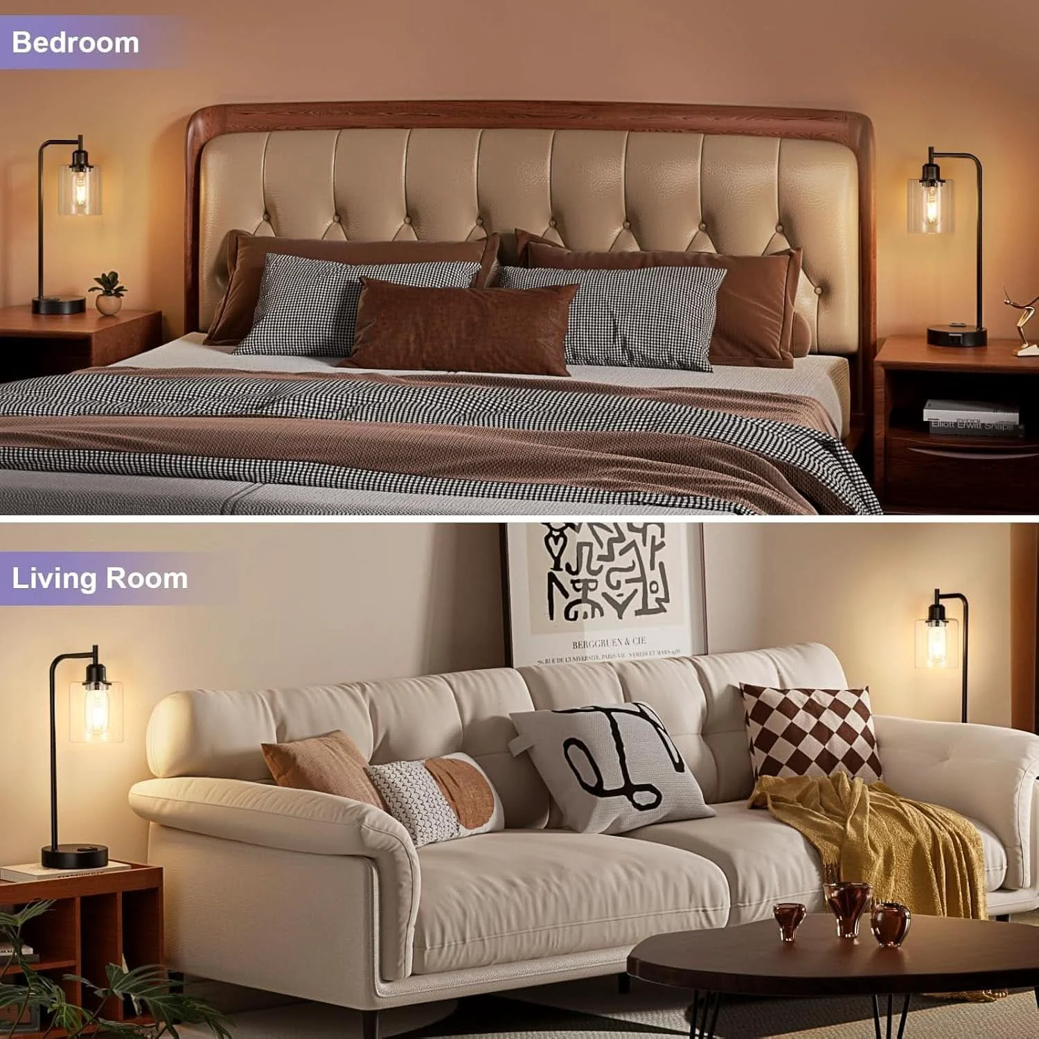 Classic Industrial Touch Table Lamps Bundle Black 3 Way Dimmable USB Fashionable