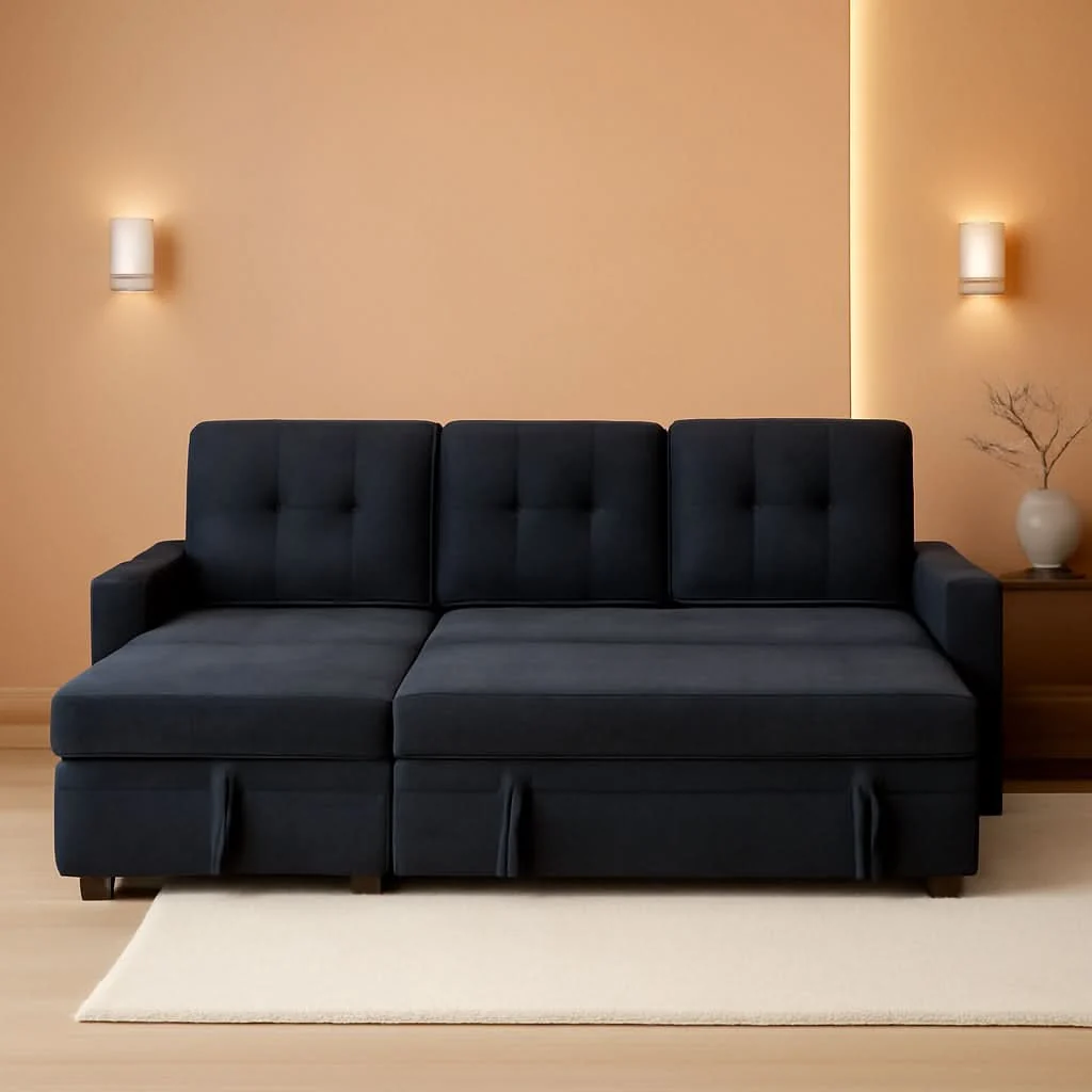 Relaxed 85Inch Dark Gray Reversible Sleeper Sectional Sofa Certified