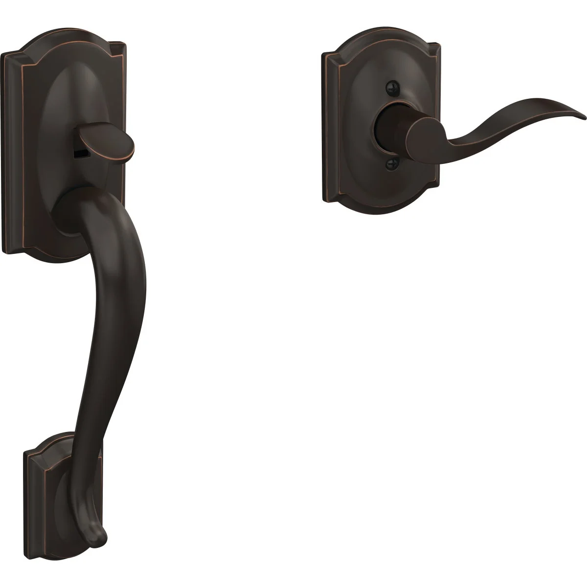 Smooth Schlage Camelot Aged Bronze Entry Door Lever Handleset Only Fine