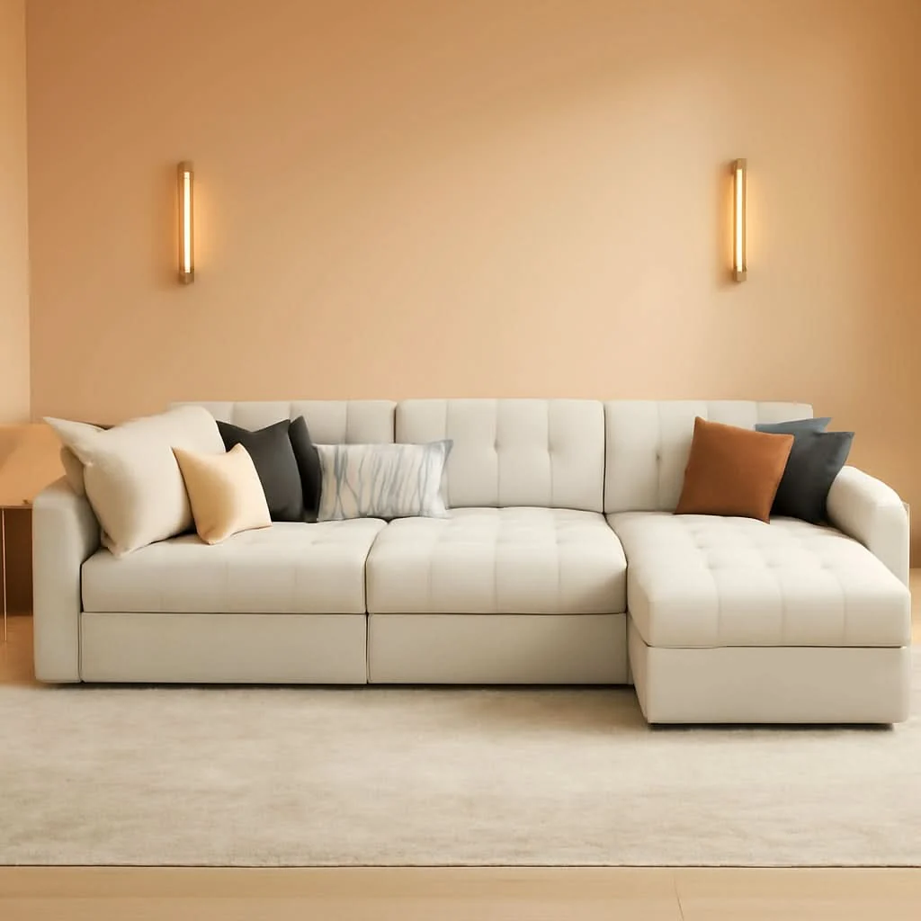 Dependable Beige U Shaped Sleeper Sofa Bed with Storage Secure