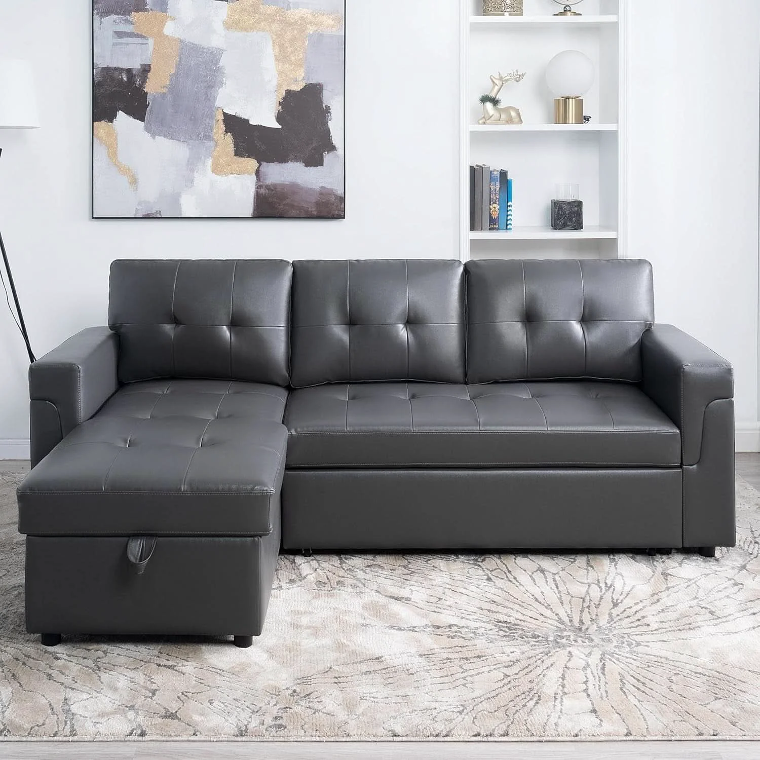 Original Sleeper Sectional Sofa With Convertible Bed In Dark Gray Authentic