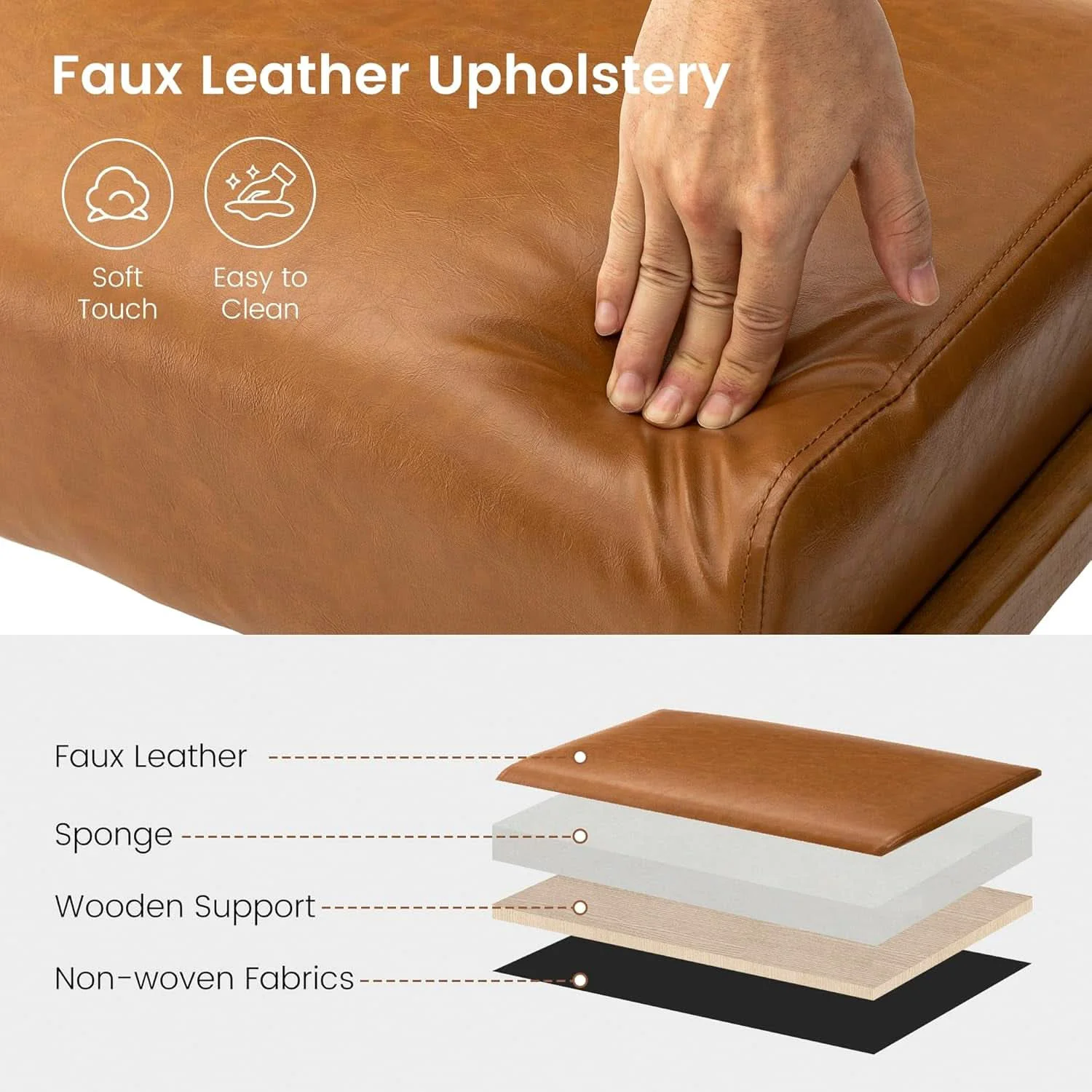 Exclusive Leatherette Padded Ottoman Footrest Yellowish Brown Contemporary