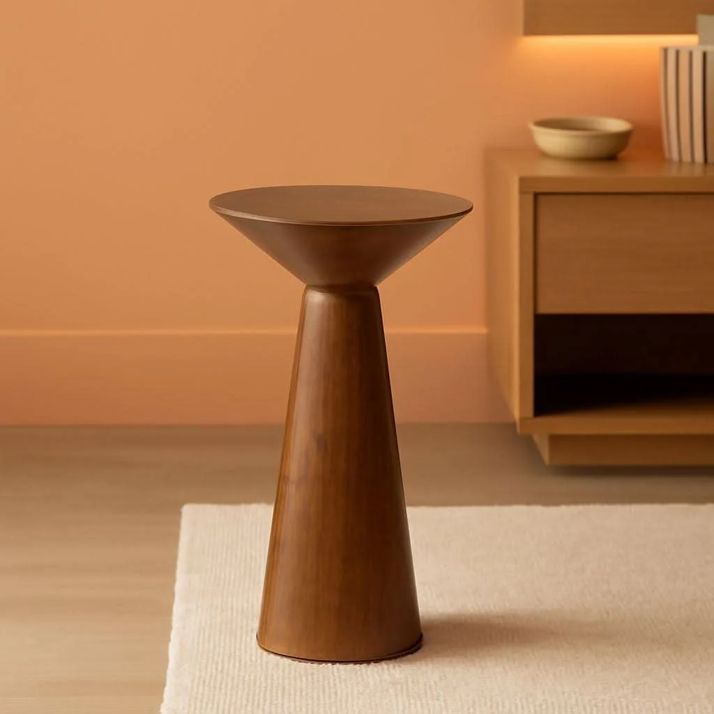 Excellent Walnut Round Martini End Table 22 Inch Tall Timber Classic Outstanding