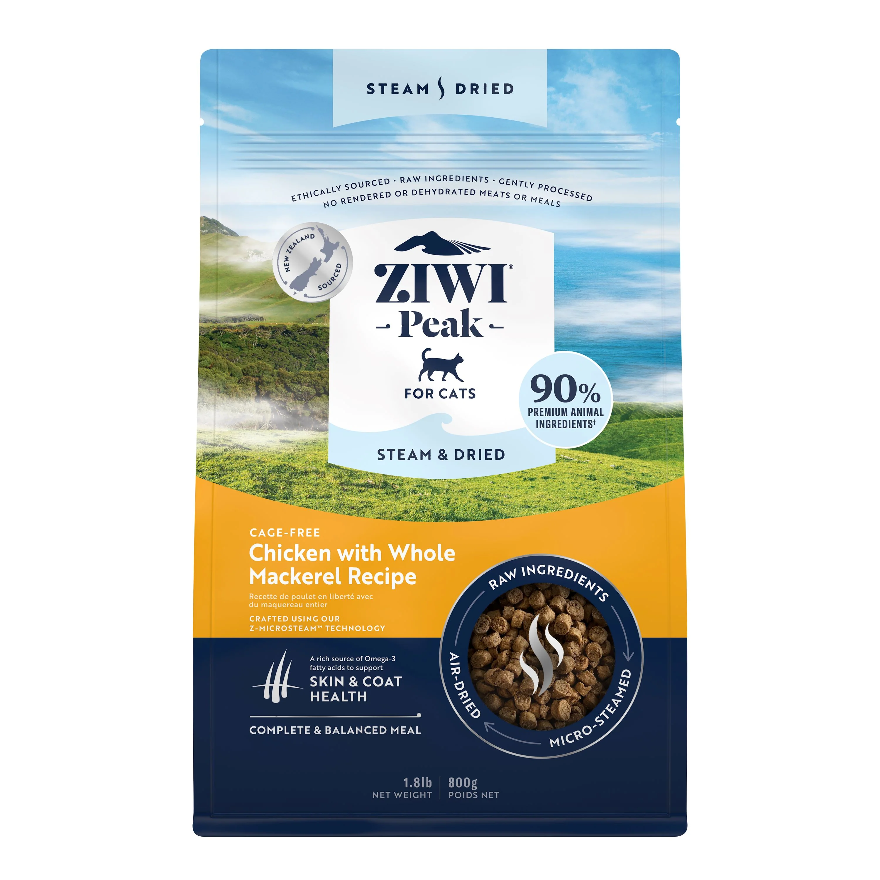 Soft ZIWI Steam Dried Cat Food - Cage- Chicken with Mackerel – High Protein Skin Coat Health Low Carb Fast