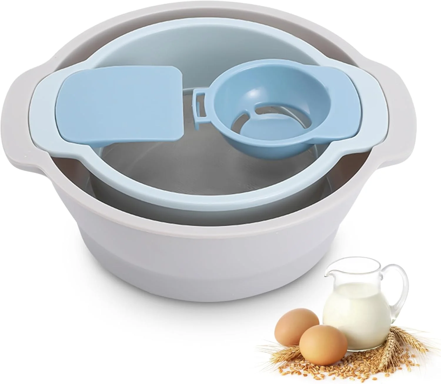Luxury 4-in-1 Baking Tools Set Multifunctional Flour Sifter Egg Separator Mixing Bowl Dough Scraper for Pastry Cake Making High-End