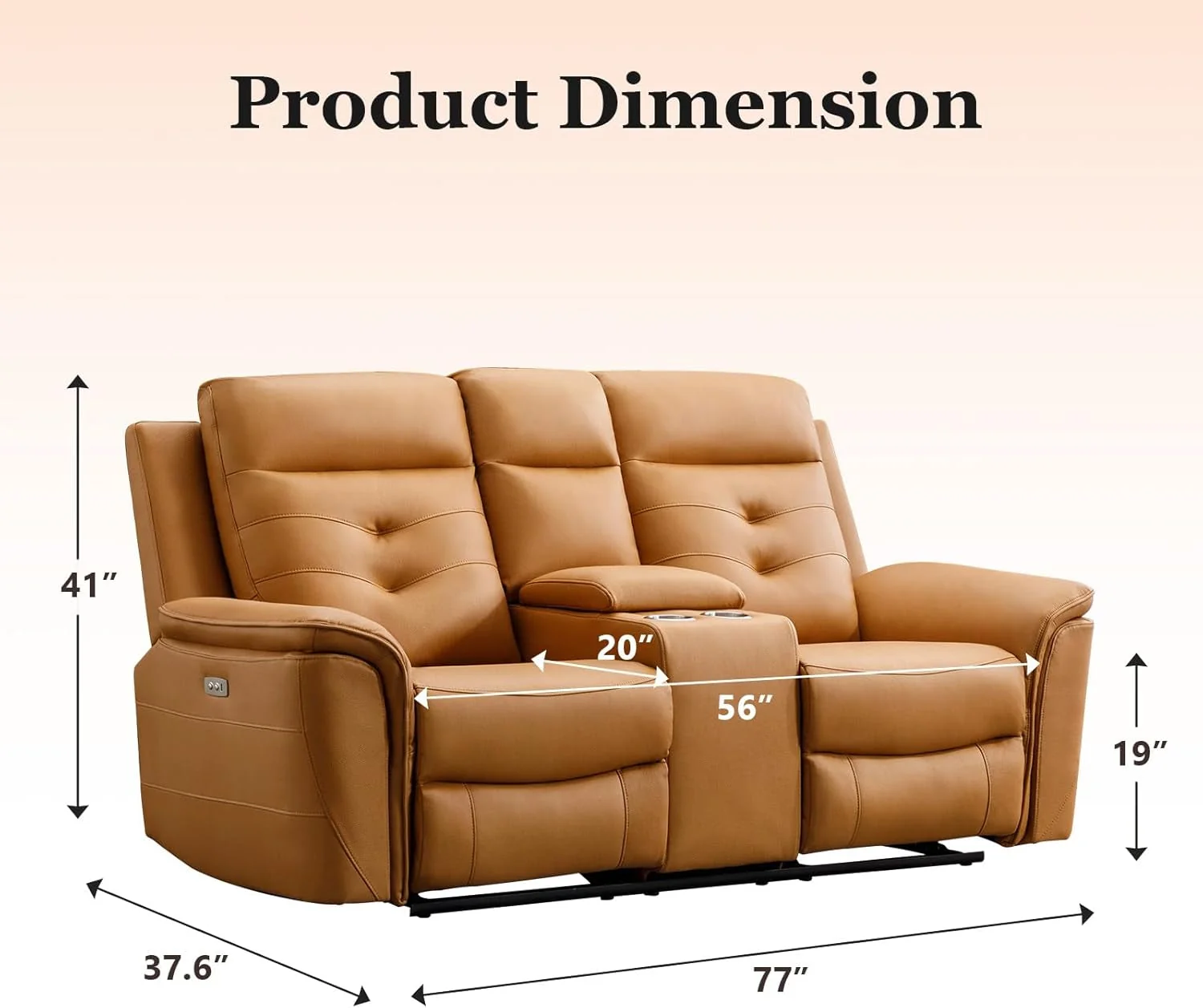 Natural Power Reclining Electric Loveseat Brown Faux Leather Genuine