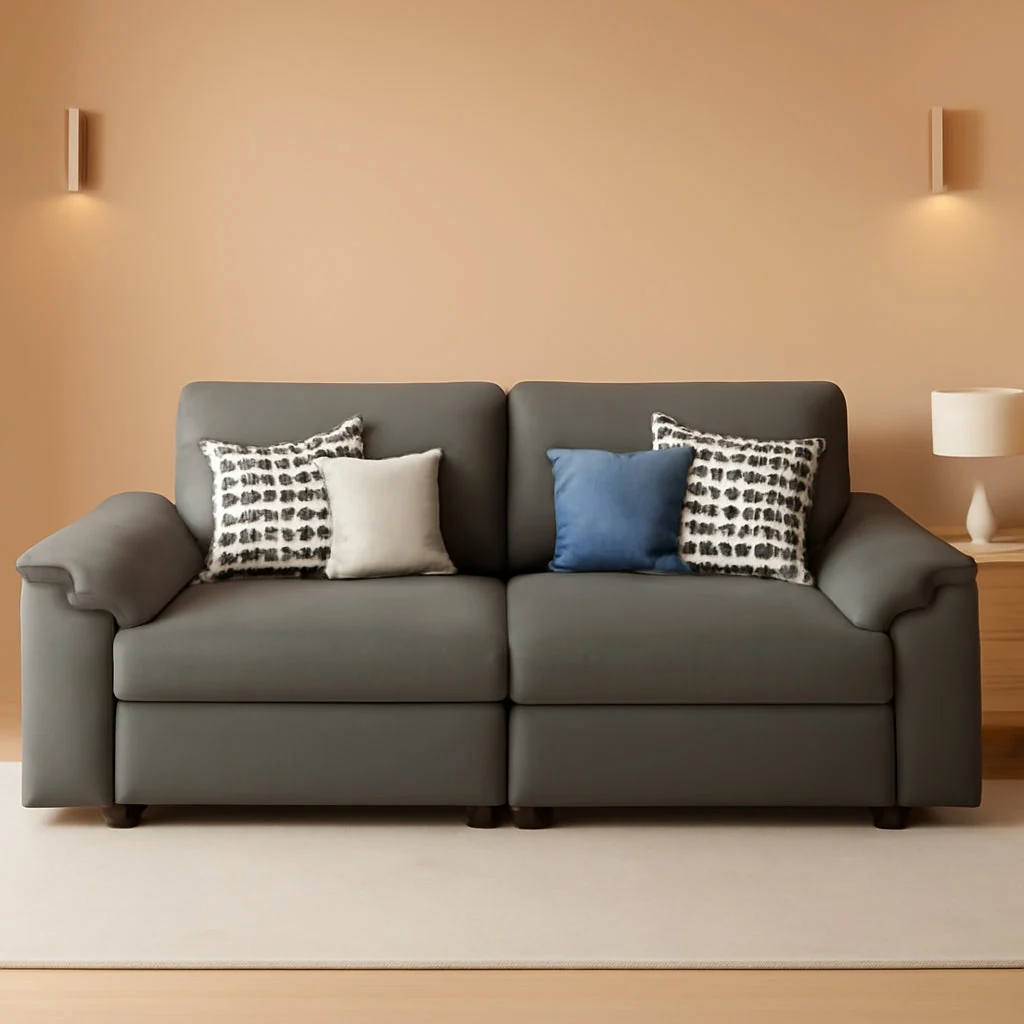 Classic Grey Oversized Loveseat Faux Leather Upholstered Sofa Elite