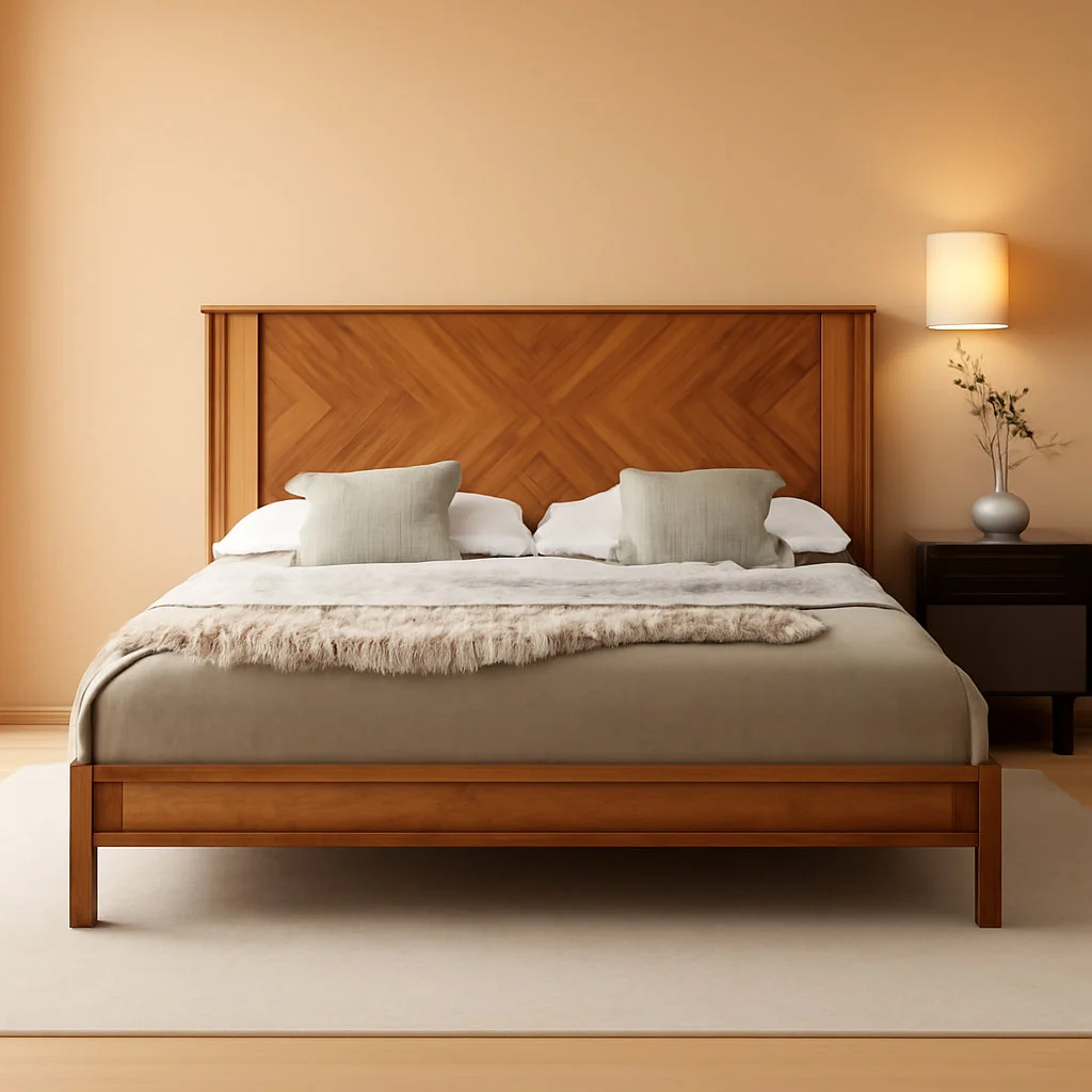 King Bed Frame Headboard Rustic Golden Brown Durable Gloss Easy-to-Use