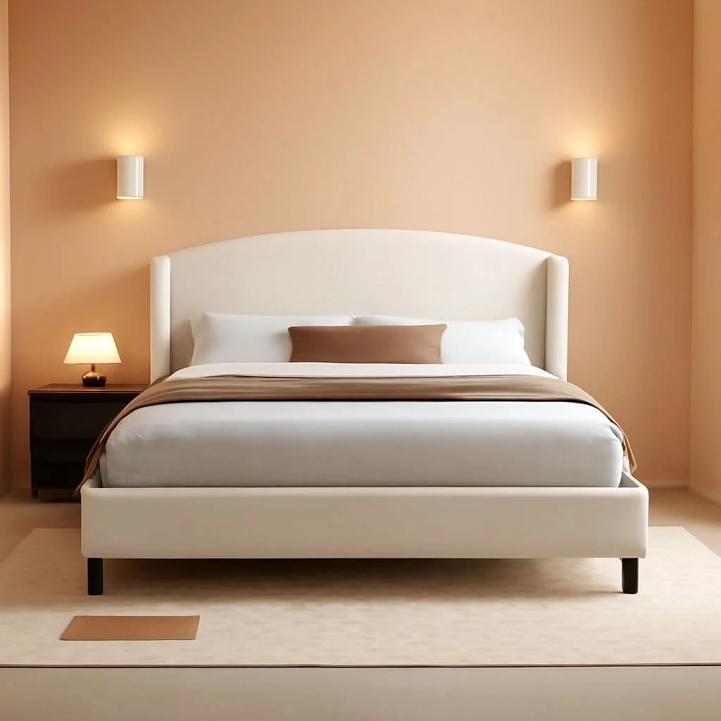 Organic King Size Beige Upholstered Wing back Platform Bedframe Artisan
