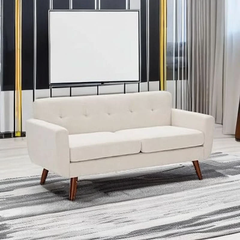 Comfortable Modern Compact Beige Loveseat For Small Living Rooms Solid