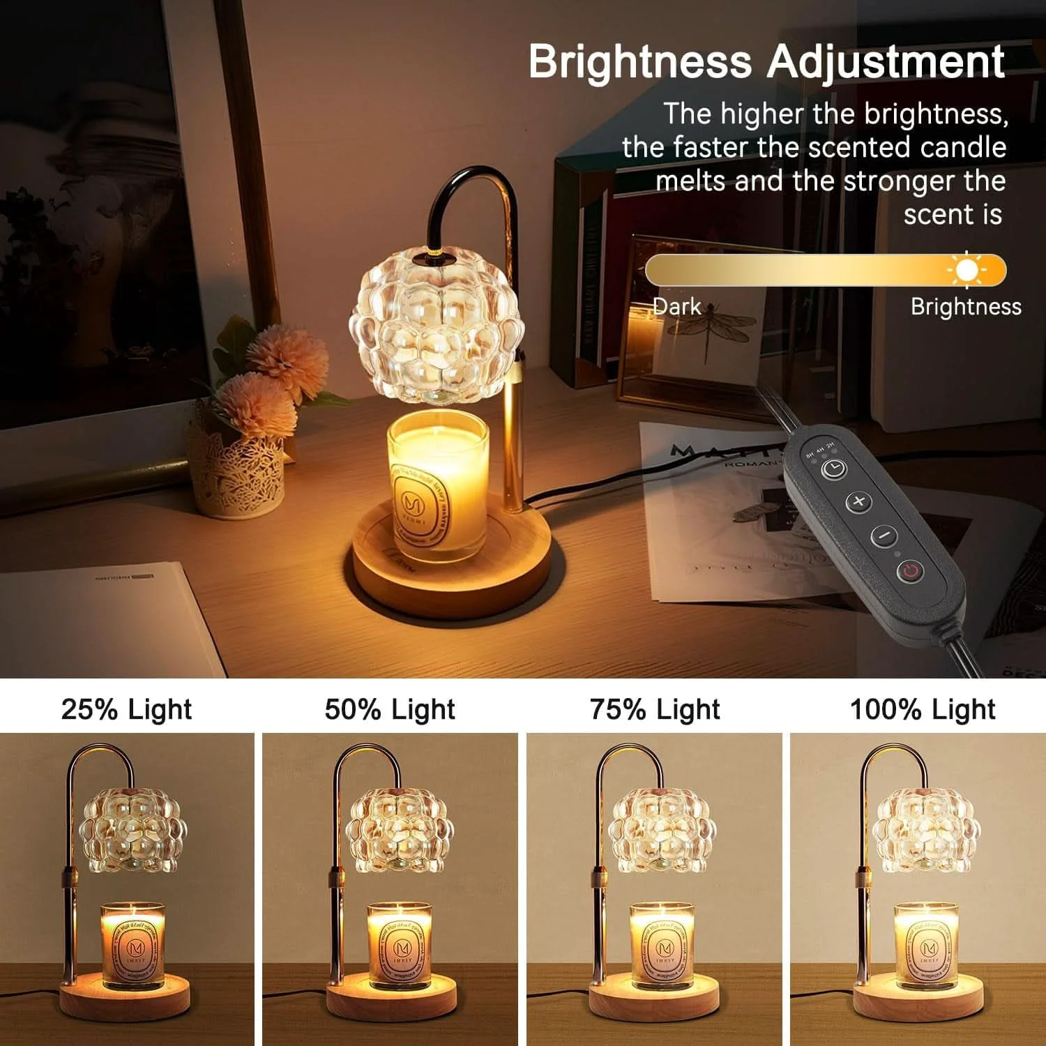 Smooth Candle Warmer Lamp With Adjustable Dimmer Illumination Functional