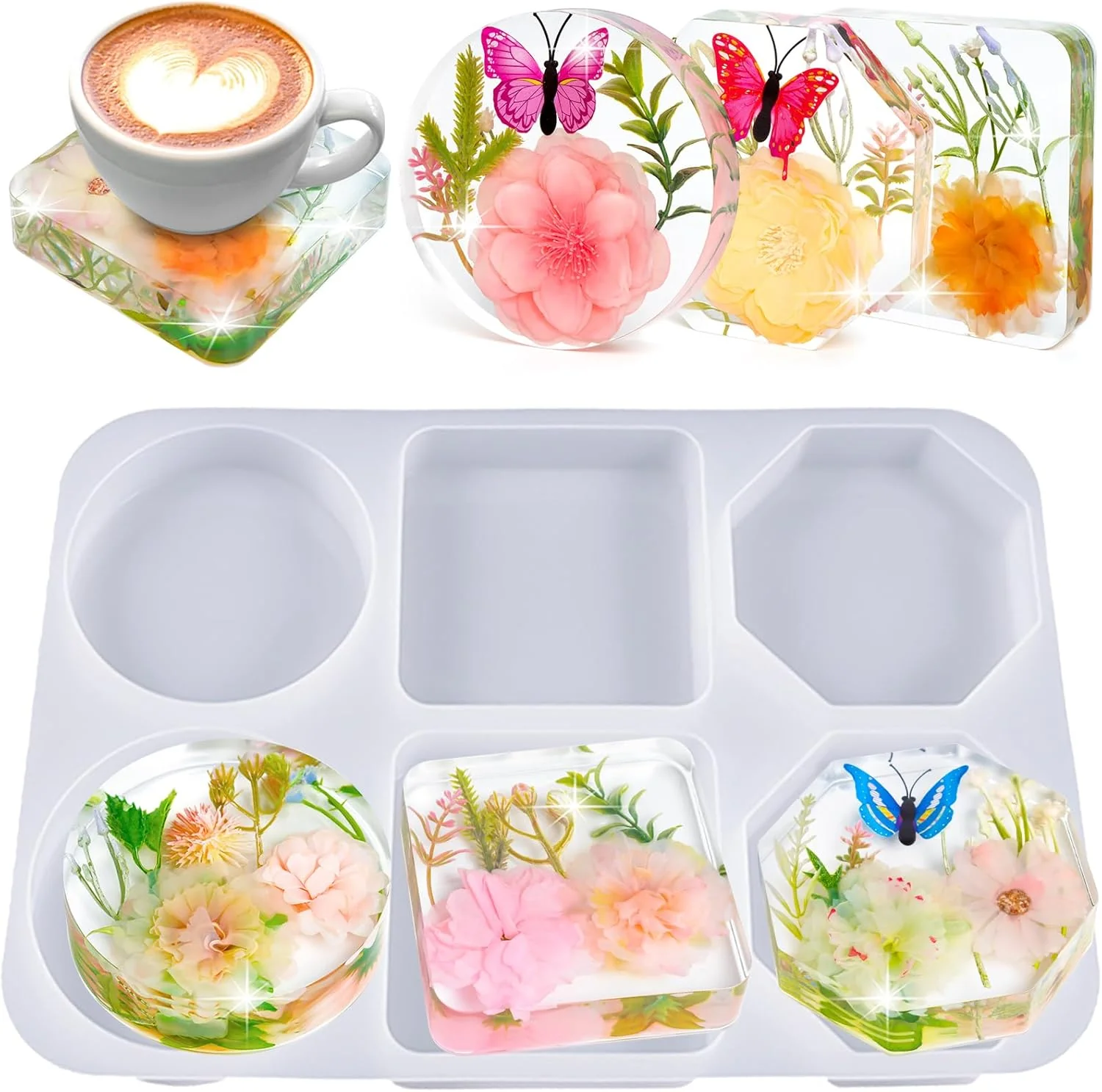 Long-Lasting Deep Coaster Resin Molds Silicone Octagon Round Square Silicone Molds for Resin Epoxy Resin Casting Craft Mold for Flower Preservation DIY Art Smart