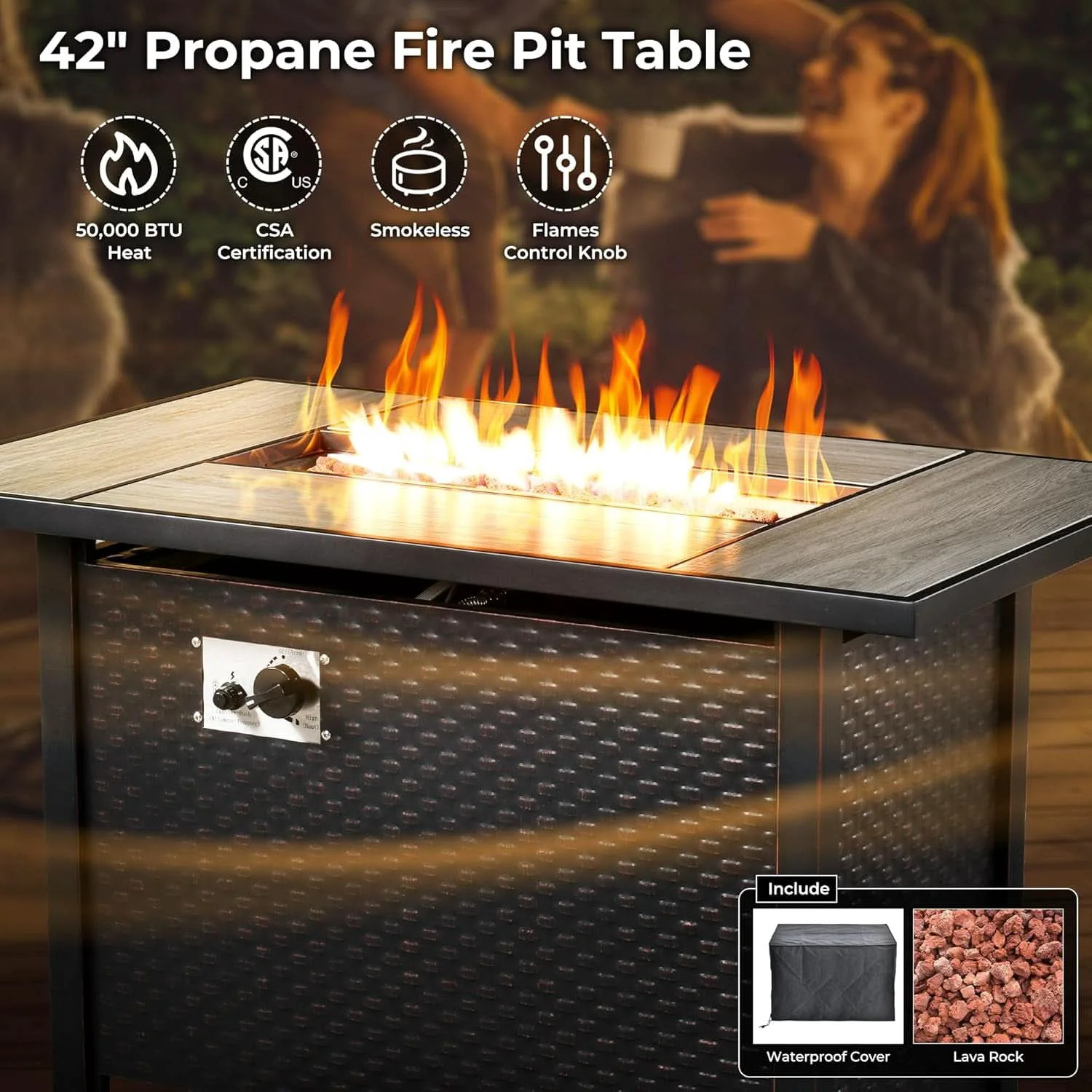 Easy-to-Use 11 Piece Outdoor Patio Furniture Set With Fire Pit Table Dark Grey Wic Effective