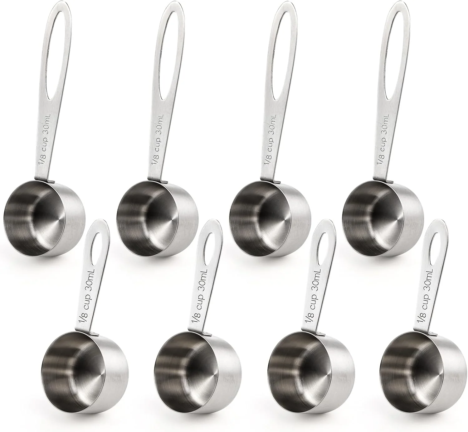 World-Class Hedume Set of 8 Coffee Scoop Stainless Steel Coffee Measuring Scoops 1 8 Cup Including 4 Pack Short Handled and 4 Pack Long Handle Coffee Scoops for Coffee Tea Sugar and Milk 30 ml Prestigious