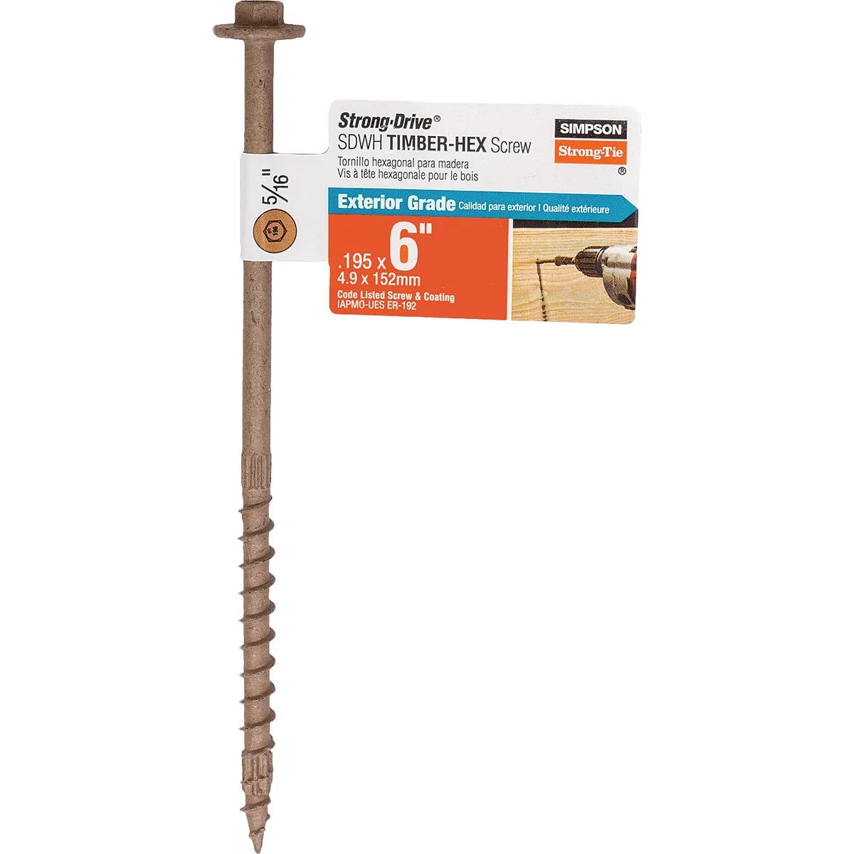 Lightweight Simpson Strong-Tie Strong-Drive SDWH Timber-Hex 0.195 In. x 6 In. 5 16 Hex DB Coating Screw Smart