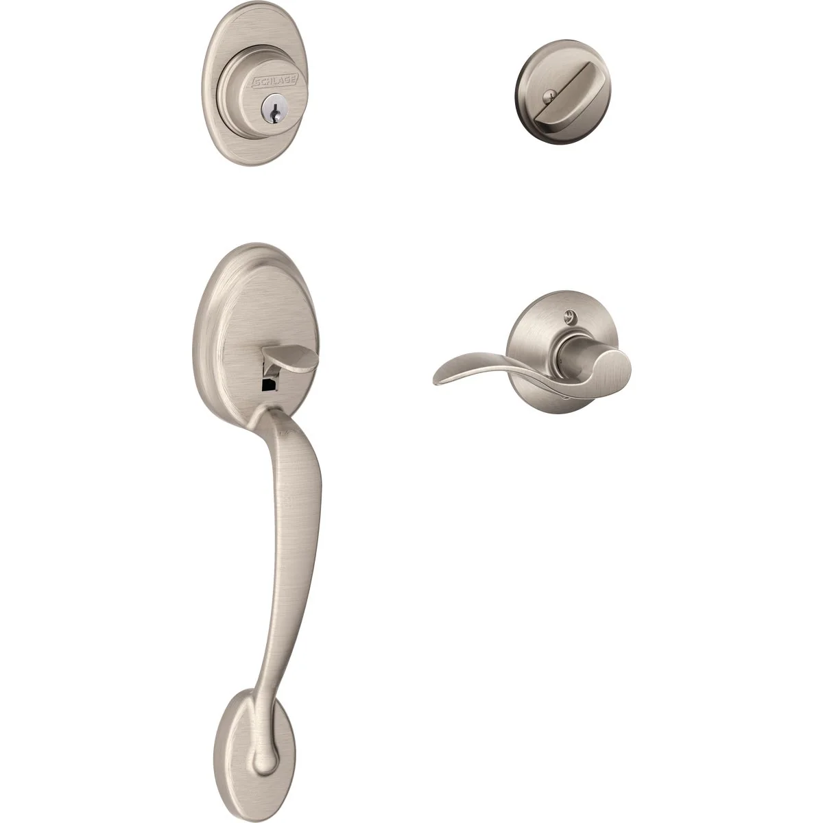 Flexible Schlage Satin Nickel Entry Door Handleset with Accent Interior Lever Premium Material