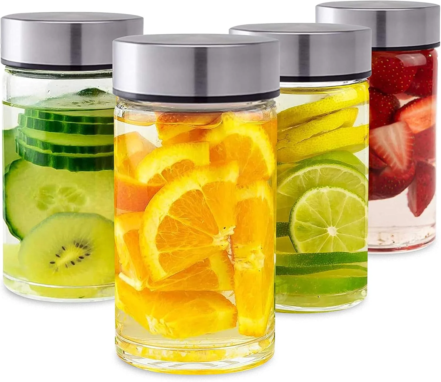 Responsible Juice Bottles - 4 Pack Wide Mouth Glass Bottles with Lids - for Juicing Smoothies Infused Water Beverage Storage - 10oz BPA Convenient