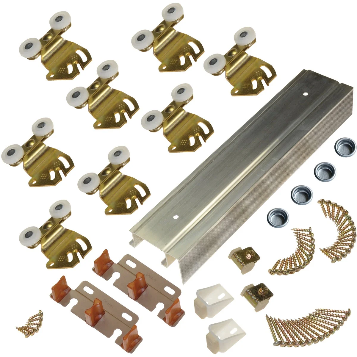 Enhanced Johnson Hardware 96 In. Double Wheel Sliding Door Hardware Natural