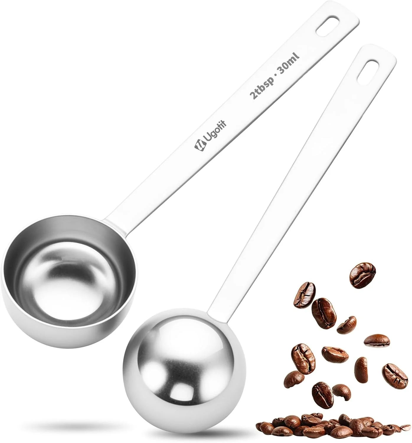 Clean 304 Stainless Steel Coffee Scoop 2 tablespoon Long Handle Measuring Spoon for Ground Coffee Espresso Protein Powder Pack of 2 Fine